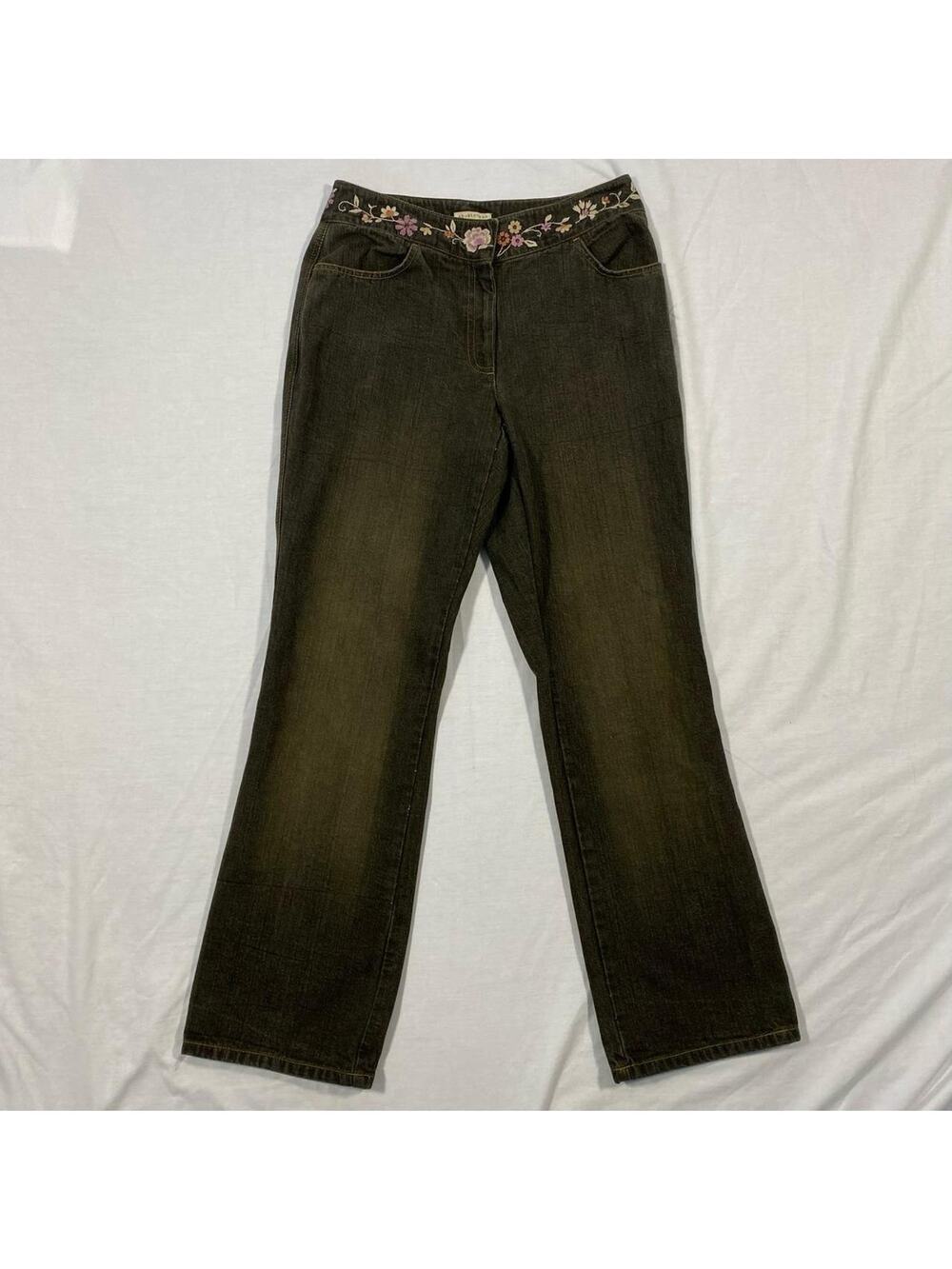 Apostrophe brown denim embroidered floral jeans size 10‎ y2k boho retro